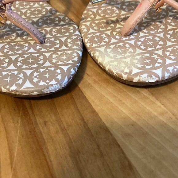 Kate Spade Taupe & Blush Pretty Bow Leather Slide On Flip Flop Sandals Size 9.5 - Picture 8 of 10